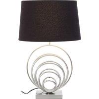 Orsina Brushed Chrome Sphere Table Lamp, Sculptural Circular Metal Base With Black Linen Shade, Table Light
