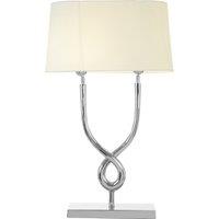 Orsina Table Lamp with Cross Base, High Gloss Nickel Finish Steel Frame, White Cotton Shade, Twisted Design Lighting in Silver