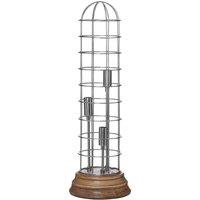 Orsina Large Industrial Table Lamp, Natural Wood Base With Visible Grain, Silver Dome Cage & Exposed Bulb Holder