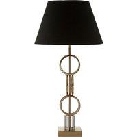 Orsina Gold Finish Table Lamp with Dual Ring Base, Modern Black & Gold Fabric Shade Lamp, Accent Table Light