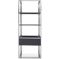 Orsina Hi Gloss Grey Shelf Unit, Sleek Grey Gloss Shelves with Polished Stainless Steel Frame, Modern Open Storage in Silver