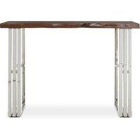 Orsina Natural & Silver Console Table, Wooden Top With Stainless Steel Loop Base, Modern Entryway Console