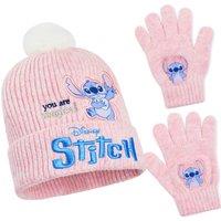 Disney Women's Stitch Beanie & Gloves Set in Pink