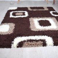 Bravich LTD Geometric Boxed Thick Shaggy Rug - California in Brown | Size: 60 cm x 110 cm