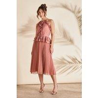 Coast Women's Sleeveless Halter Pleat Skirt Maxi Holiday Dress in Brown | Size: 8