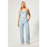 Fold Over Bandeau Denim Jumpsuit