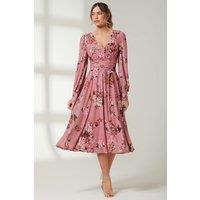 Jolie Moi Women's Floral Printed Mesh Midi Dress in Dusty Pink | Size: 8