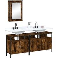 Berkfield Home 3 Piece Bathroom Furniture Set Smoked Oak Engineered Wood in Brown