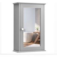 Costway Bathroom Mirror Cabinet Wall Mounted Storage Cupboard Mirrored Medicine Cabinet in Grey
