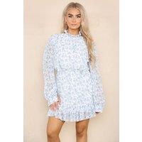 ELAINA FASHION Women's Floral Print Smock Mini Dress in Baby Blue | Size: 10