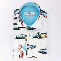 CLAUDIO LUGLI Men's Classic Sports Car Print Shirt in White | Size: Large