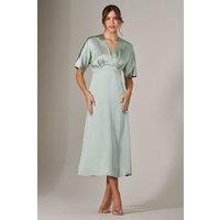 Jolie Moi Women's Satin A-Line Midaxi Dress in Green | Size: 14