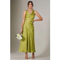 Jolie Moi Women's Twisted Shoulder Cowl Neck Midaxi Dress in Bright Green | Size: 16