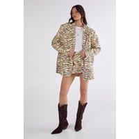 NastyGal Women's Zebra Print Linen Oversized Blazer Co-ord in Butter | Size: 6