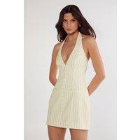 NastyGal Women's Pinstripe Tailored Halter Waistcoat Dress in Butter | Size: 14