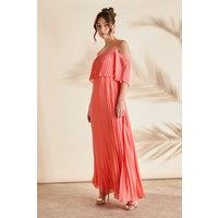 Pleated Off The Shoulder Midi Dress