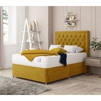 Bed Choices Montana Divan Bed With 4 drawers, Mattress & Headboard - Plush Velvet in Mustard | Size: Small Double