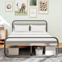 HOMCOM Bed Frame Metal Platform Bed Frame Industrial Style Easy Assembly in Grey | Size: Double