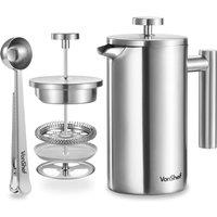 VonShef Double-Walled Stainless Steel w/ Measuring Spoon Cafetiere in Silver | Size: Medium
