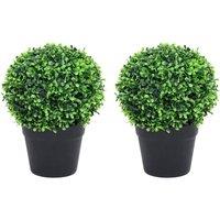 Berkfield Home Artificial Boxwood Plants 2 pcs with Pots Ball Shaped Green 27 cm