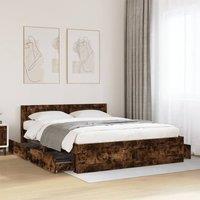 Berkfield Home Bed Frame with Headboard without Mattress Smoked Oak 160x200 cm in Brown