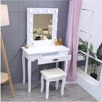 Living and Home Vanity Dressing Table with LED Lights Mirror White