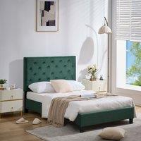 Upholstered Platform Bed Frame with Adjustable Button Tufted Headboard