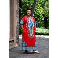 JTAPHRIQUE Women's Dashiki Kaftan Zip Front Maxi Dress in Pink