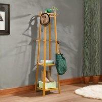 Rafaelo Mobilia Wooden Hallway Coat Rack Stand With 3 Shelves in Natural