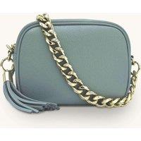 Apatchy London Women's Leather Crossbody Bag With Gold Chain Shoulder Strap in Pale Blue