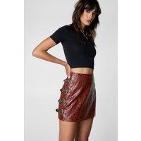 NastyGal Women's Distressed Faux Leather Buckle Detail Skirt in Rust | Size: 4