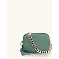 Apatchy London Women's Leather Crossbody Bag With Gold Chain Shoulder Strap in Pale Green
