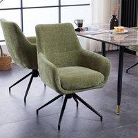 FURNITURE ONE Padded Dining Chair Set of 2, Task Chair 180 Degrees Rotate with Metal Frame in Green | Size: 2 Seater