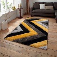 Home Republic Chevron Carved Shaggy Textured Fluffy Rug in Yellow | Size: 60 cm x 100 cm