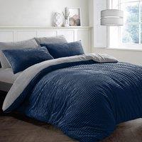 Velosso Plush Corduroy Teddy Warm & Cosy Duvet Cover & Pillowcase Set in Navy | Size: Double