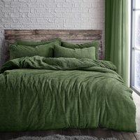 Velosso Plain Teddy Warm & Cosy Duvet Cover & Pillowcase Set in Olive | Size: Double