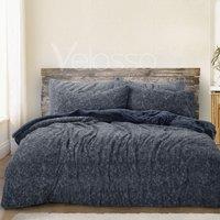 Velosso Teddy Marl Warm & Cosy Duvet Cover & Pillowcase Set in Navy | Size: King