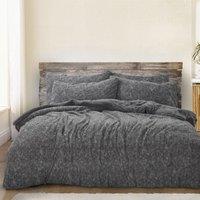 Velosso Teddy Marl Warm & Cosy Duvet Cover & Pillowcase Set in Charcoal | Size: King