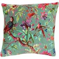 Paoletti Paradise Nature Print Velvet Cushion in Blue