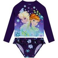 Disney Girl's Frozen Long Sleeve Swim Suit in Blue | Size: 3-4 Years
