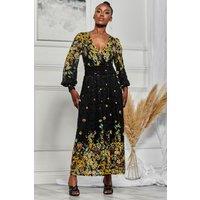 Jolie Moi Women's Amica Symmetrical Print Lace Maxi Dress in Black | Size: 10