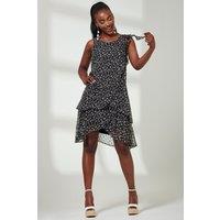 Jolie Moi Women's Frill Chiffon Mini Swing Dress in Black | Size: 10