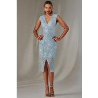 Jolie Moi Women's Deja Sequin Midi Dress With Slit in Light Blue | Size: 8