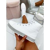 Love Lemonade Women's Crystal Canvas High Top Trainers in White | Size: 3