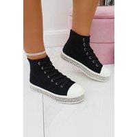 Love Lemonade Women's Crystal Canvas High Top Trainers in Black | Size: 6