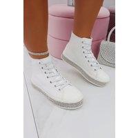 Love Lemonade Women's Crystal Canvas High Top Trainers in White | Size: 8