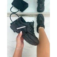 Love Lemonade Women's Crystal Track Luxe Chunky Trainers in Black | Size: 4