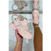 Love Lemonade Women's Crystal Track Luxe Chunky Trainers in Baby Pink | Size: 4