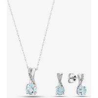 T.H.Baker Women's 9ct White Gold Aquamarine & Diamond Crossover Pendant Necklace OJP1703-AQ in Silver | Size: Standard