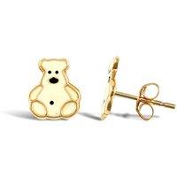Jewelco London Women's 9ct Gold White Enamel Polar Bear Stud Earrings